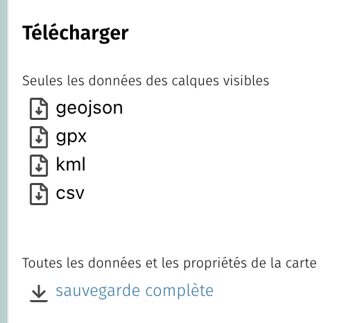 Capture d’écran du panneau de téléchargement de la carte