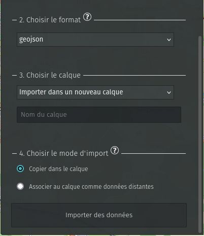 Capture d’écran du panneau d’import (2)