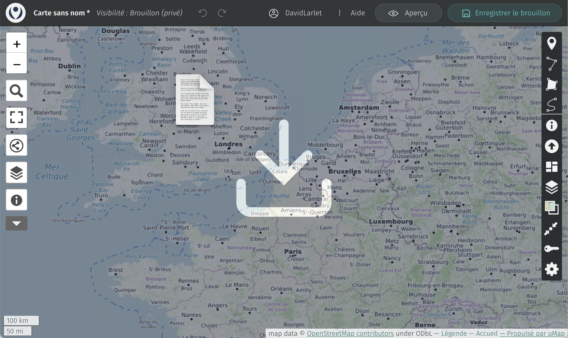 Screenshot of a browser with a GPX file hover