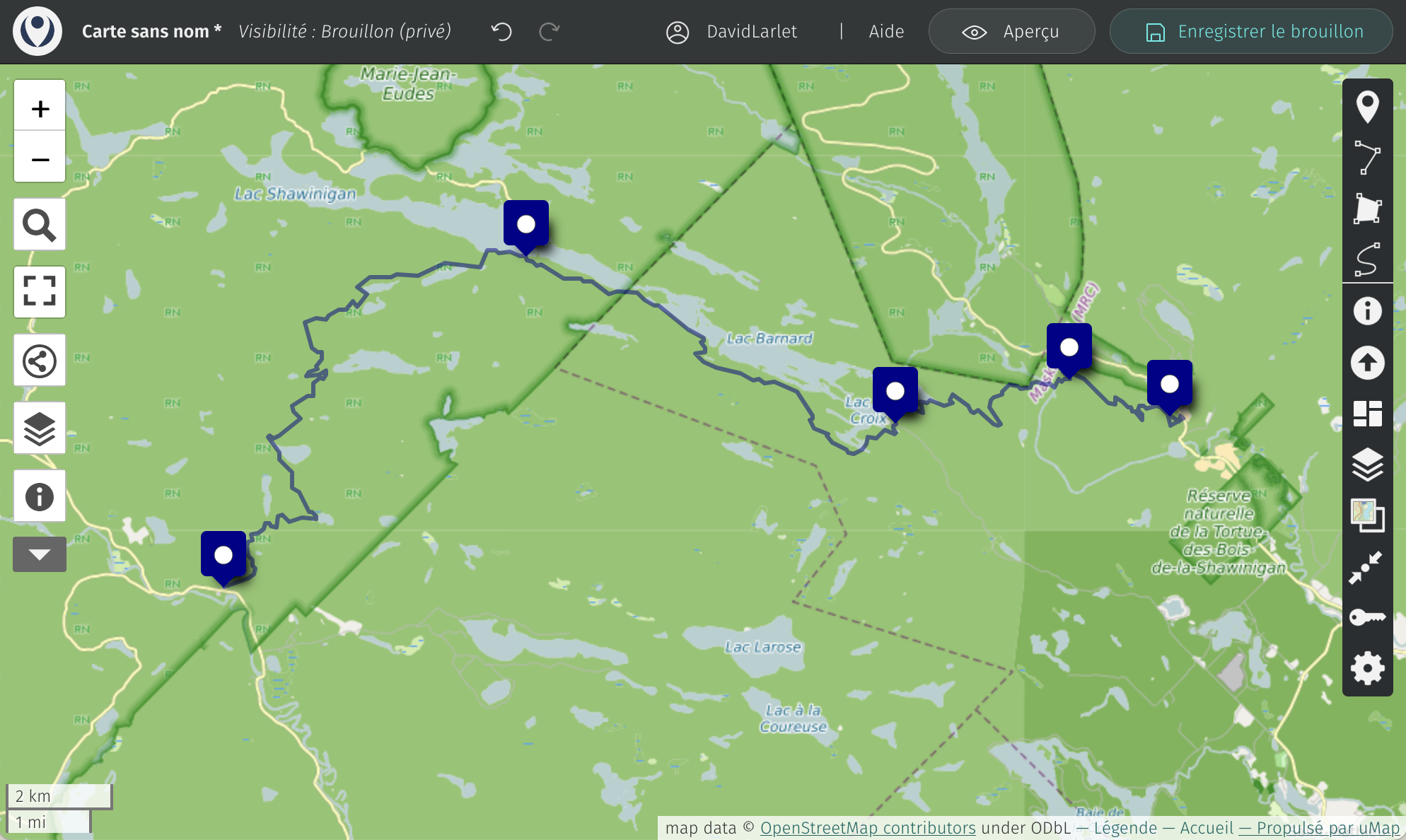 Screenshot of the map with the trace