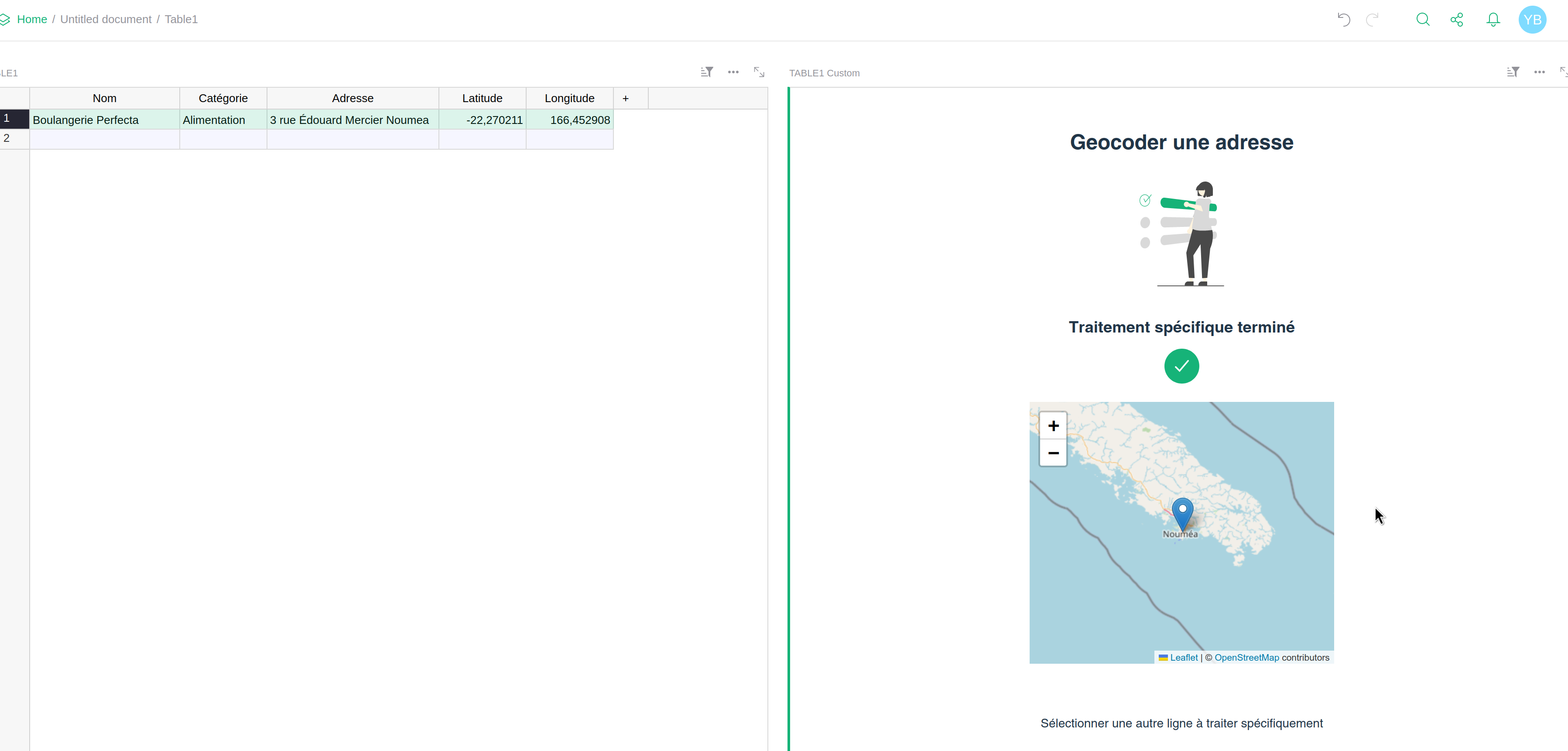 Interface pour convertir via une vue Grist (résultat).