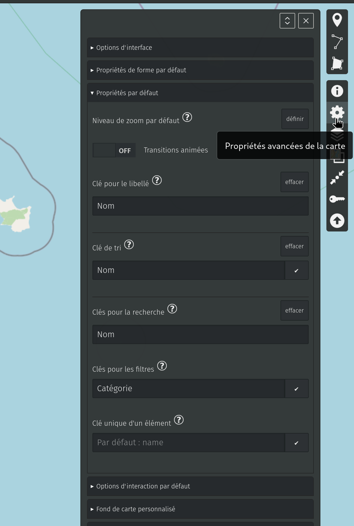 Interface pour ajouter un calque avec des filtres dans uMap.