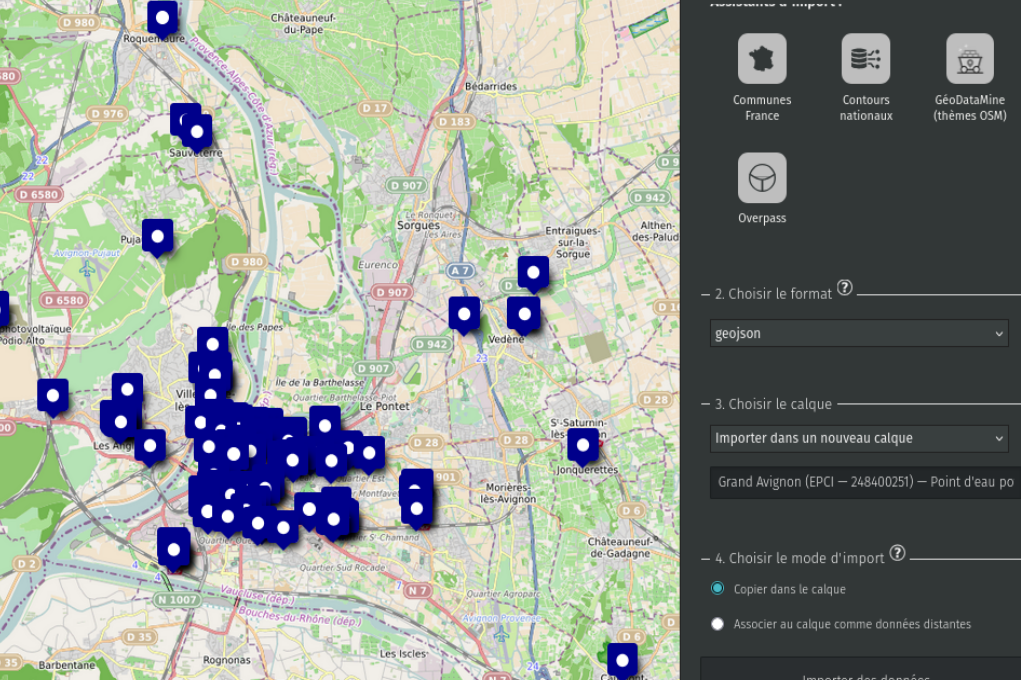 Une carte avec les points d’eau potable issus d’OpenStreetMap